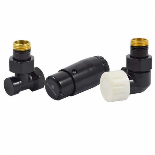 Комплект Schlosser DN15 GZ1/2 x GW1/2 трехосевой правый с термостатом Мини M30x1,5 цвет Черный (602200066 Ral 9005)