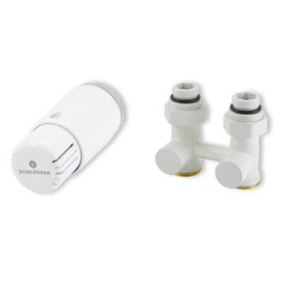 Комплект Schlosser узел нижнего подключения G 3/4 x 3/4 D=50 мм прямой с термостатом Мини M30x1,5 цвет Белый (600800055)
