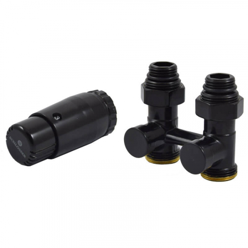 Комплект Schlosser узел нижнего подключения G 3/4 x 3/4 D=50 мм прямой с термостатом Мини M30x1,5 цвет Черный (600800066 Ral 9005)